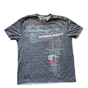 Quilted Giraffe mens 3X plus size graphic print grey t-shirt V-neck short sleeve
